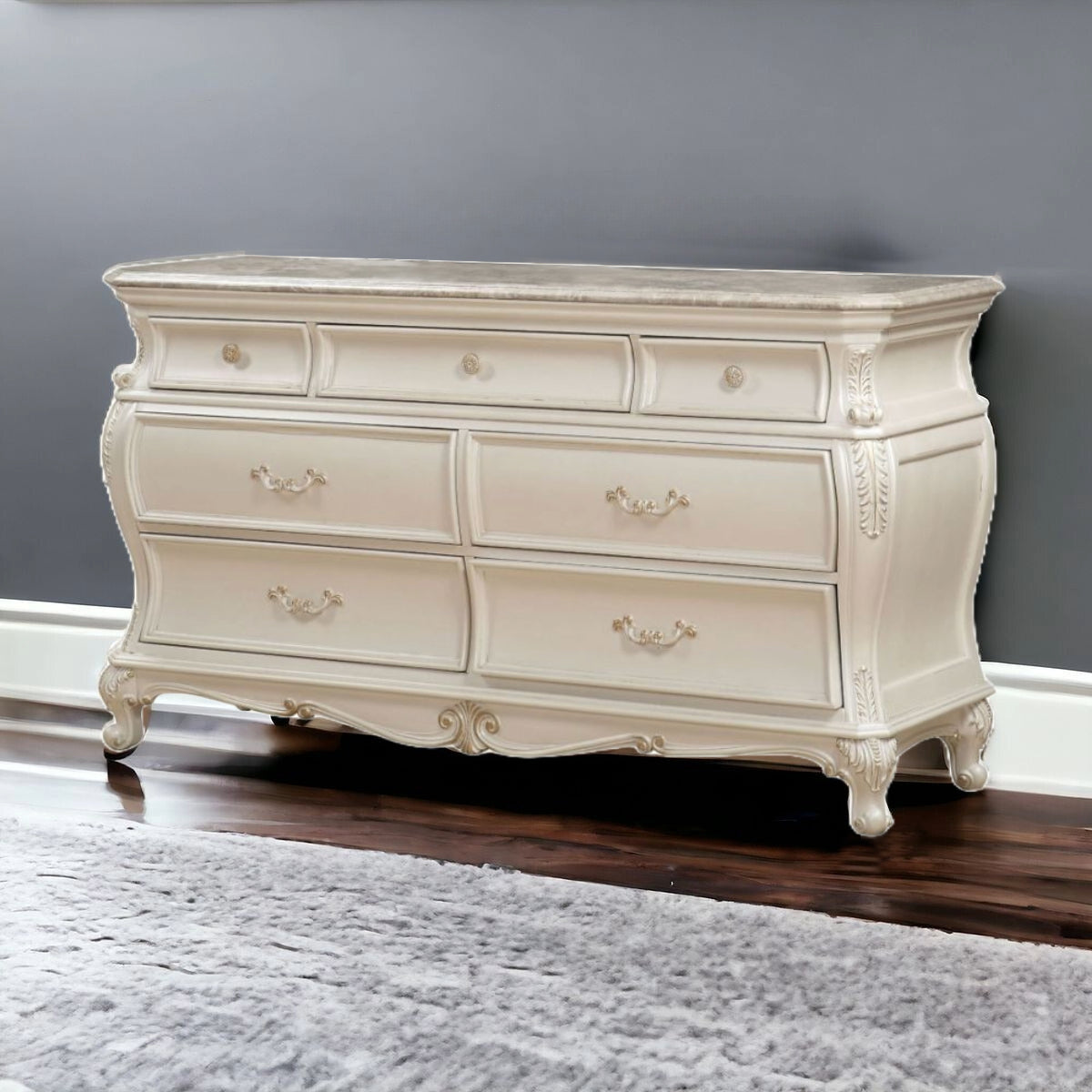 Front view of 66-Inch Pearl Triple Dresser by Homeroots