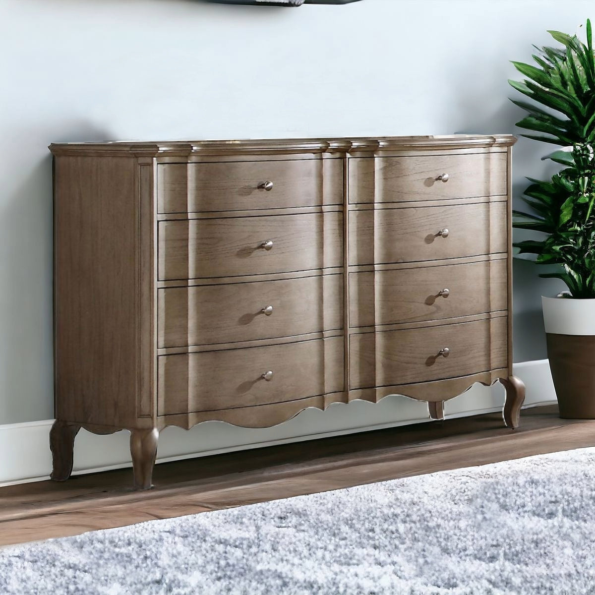 Close-up of column-style drawers in Taupe Double Dresser