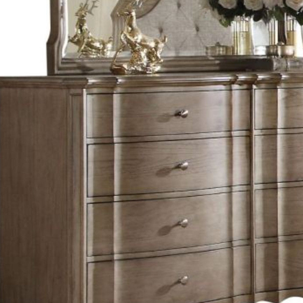Side angle of 64-inch Taupe Double Dresser for bedroom decor