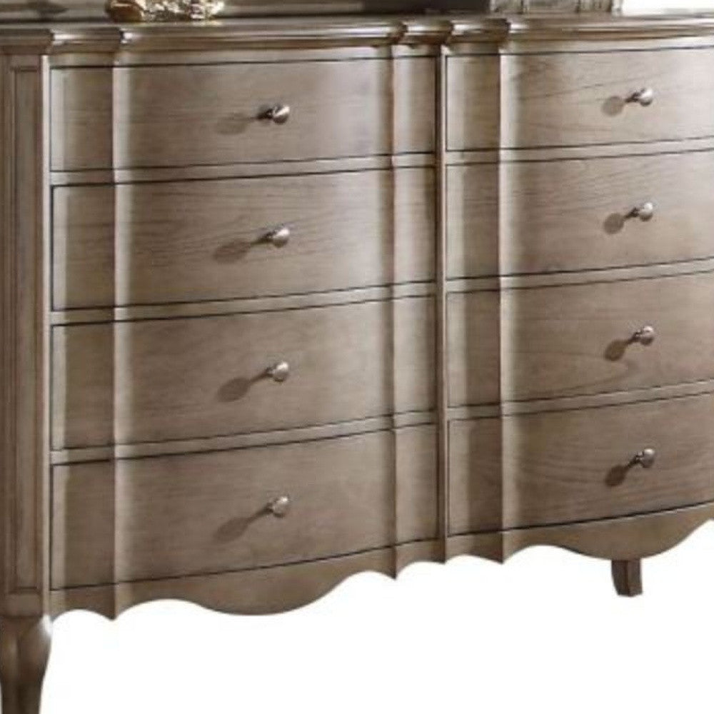 Spacious eight drawers of the Taupe Double Dresser showcased