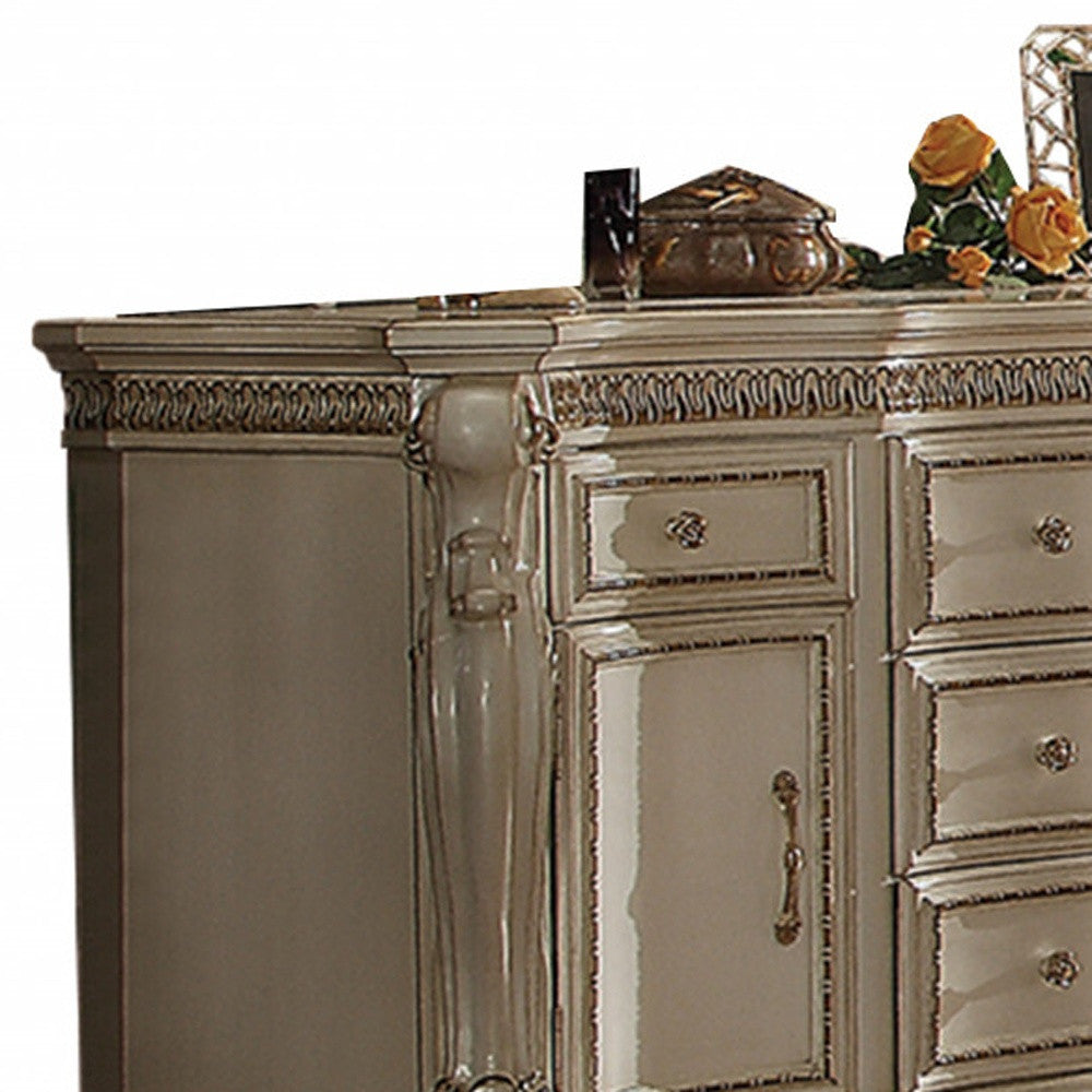 Front view of Elegant 69-Inch Pearl Triple Dresser by Homeroots