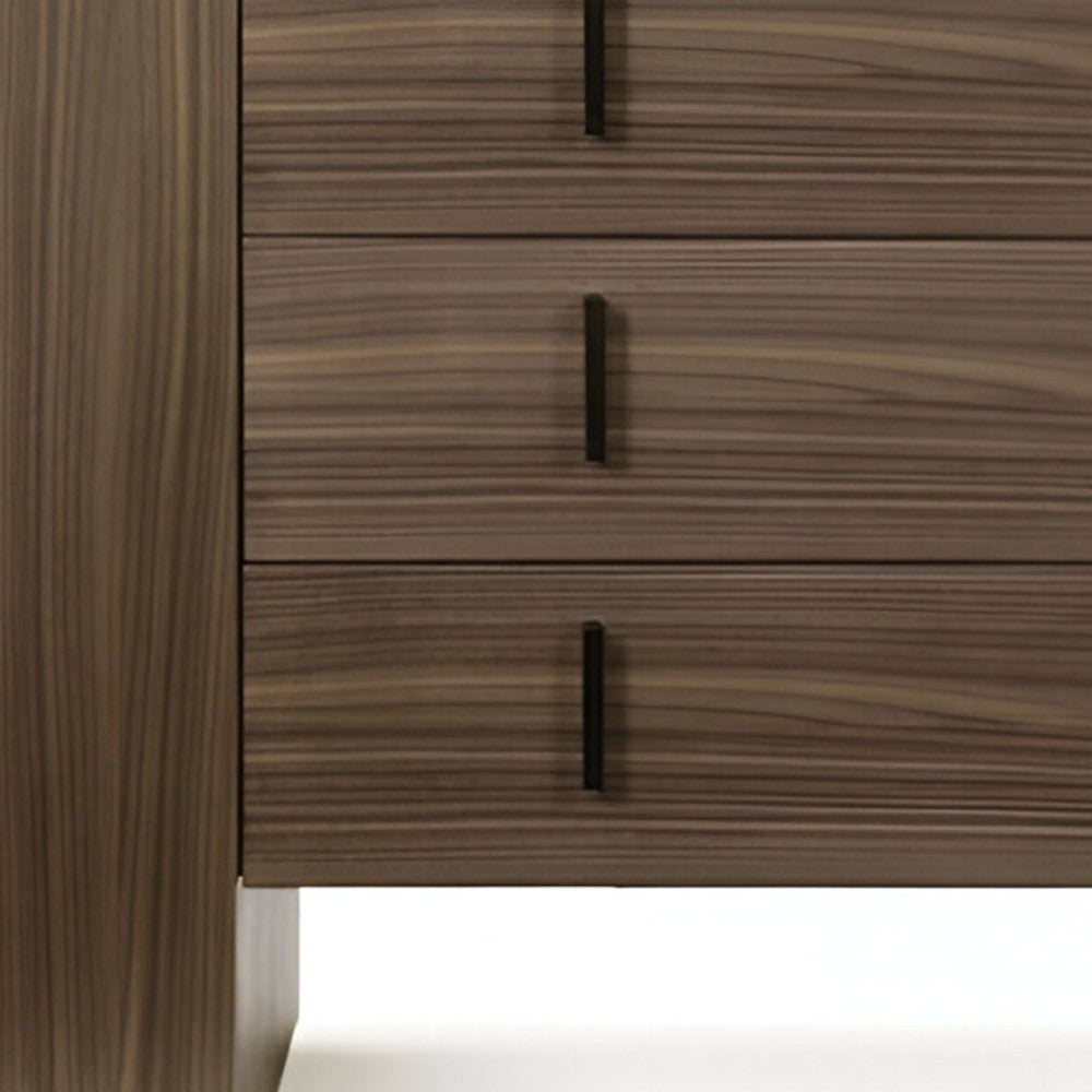 Full view of 55" Walnut Marble Three Drawer Dresser in a stylish bedroom setting