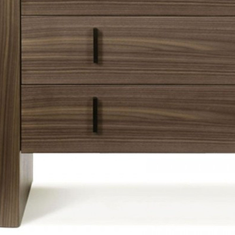 Elegant front view of 55" Walnut Marble Three Drawer Dresser by Homeroots