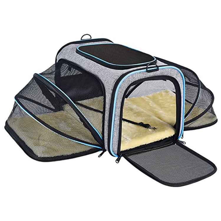 Cat comfortably resting inside the Expandable Reflective Carrier