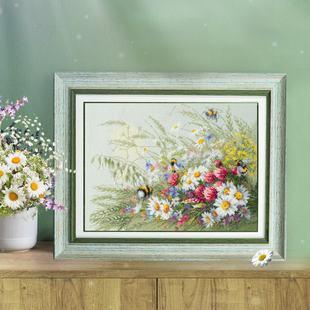 Daisies & Clover Cross-Stitch Kit by Magic Needle with vibrant threads