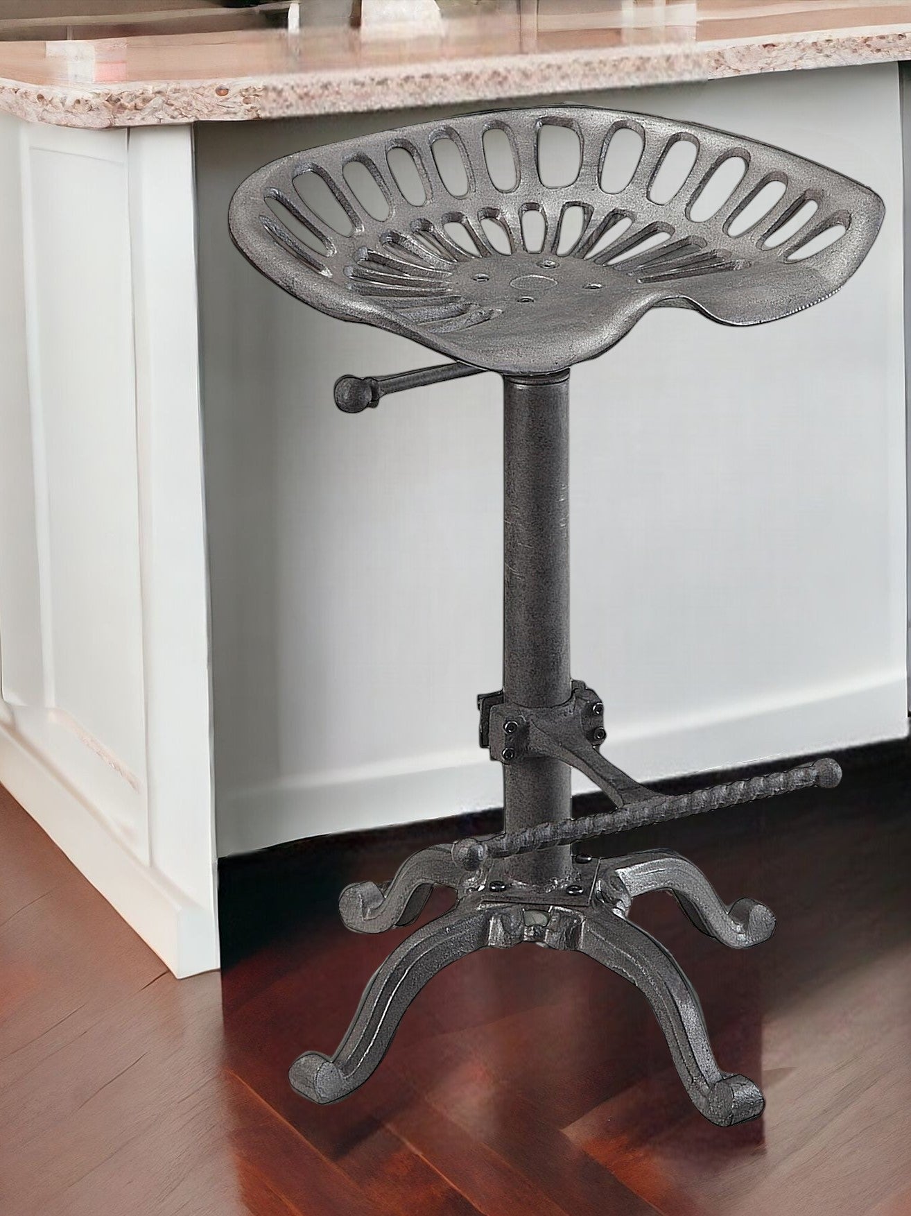 Side view showcasing the sleek design of 23" Gray Iron Bar Stool