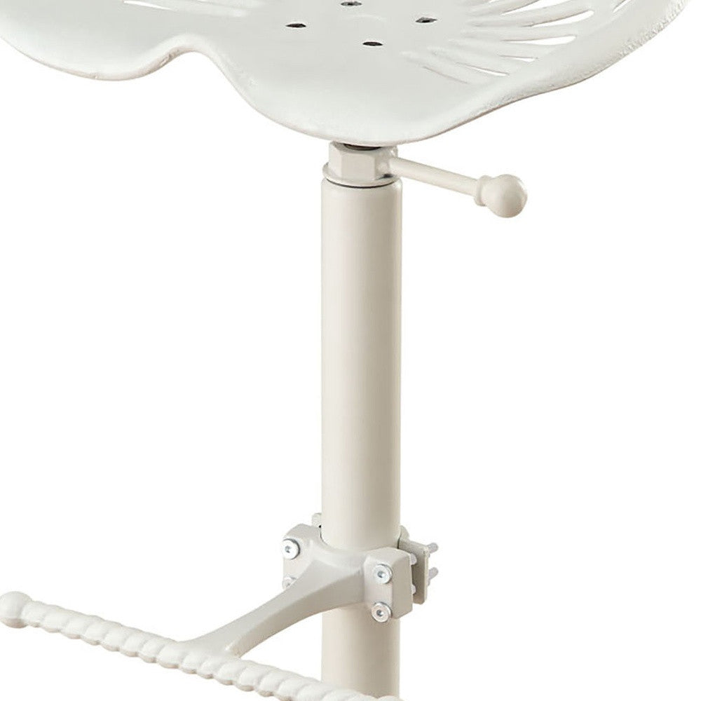 Adjustable height feature of 23" White Backless Bar Chair in action