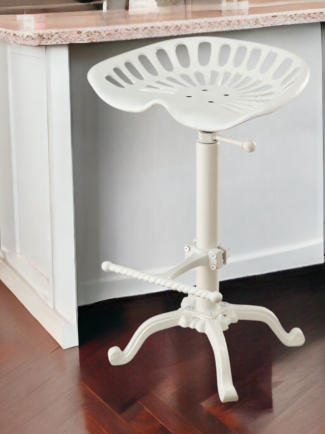 Side angle of the 23" White Adjustable Height Bar Chair showcasing design