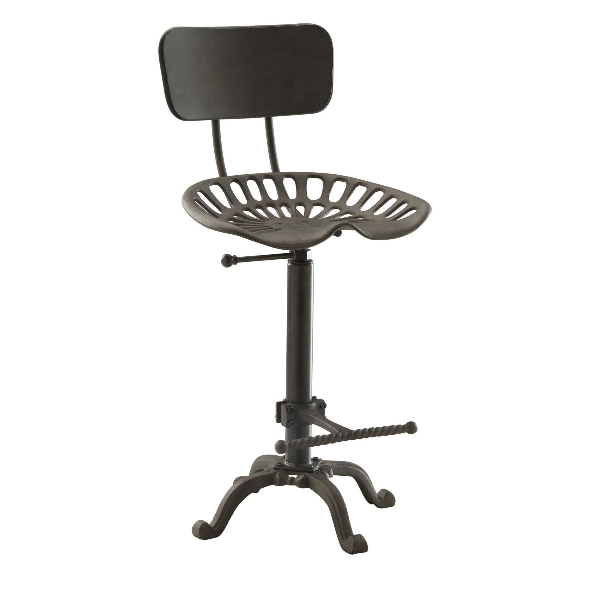 Adjustable height feature of the Gray Iron Bar Chair showcased