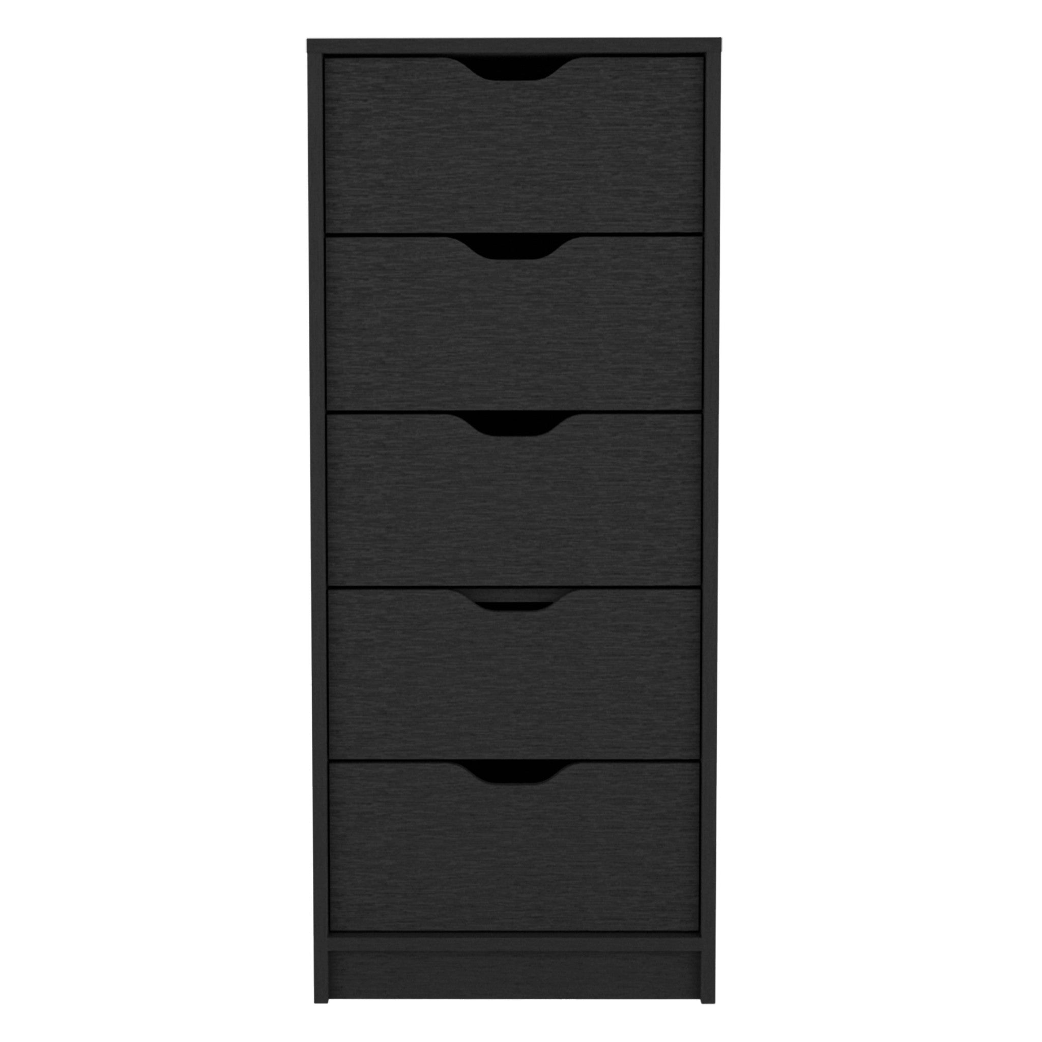 18" Black Charcoal Manufactured Wood Five Drawer Tall and Narrow Dresser