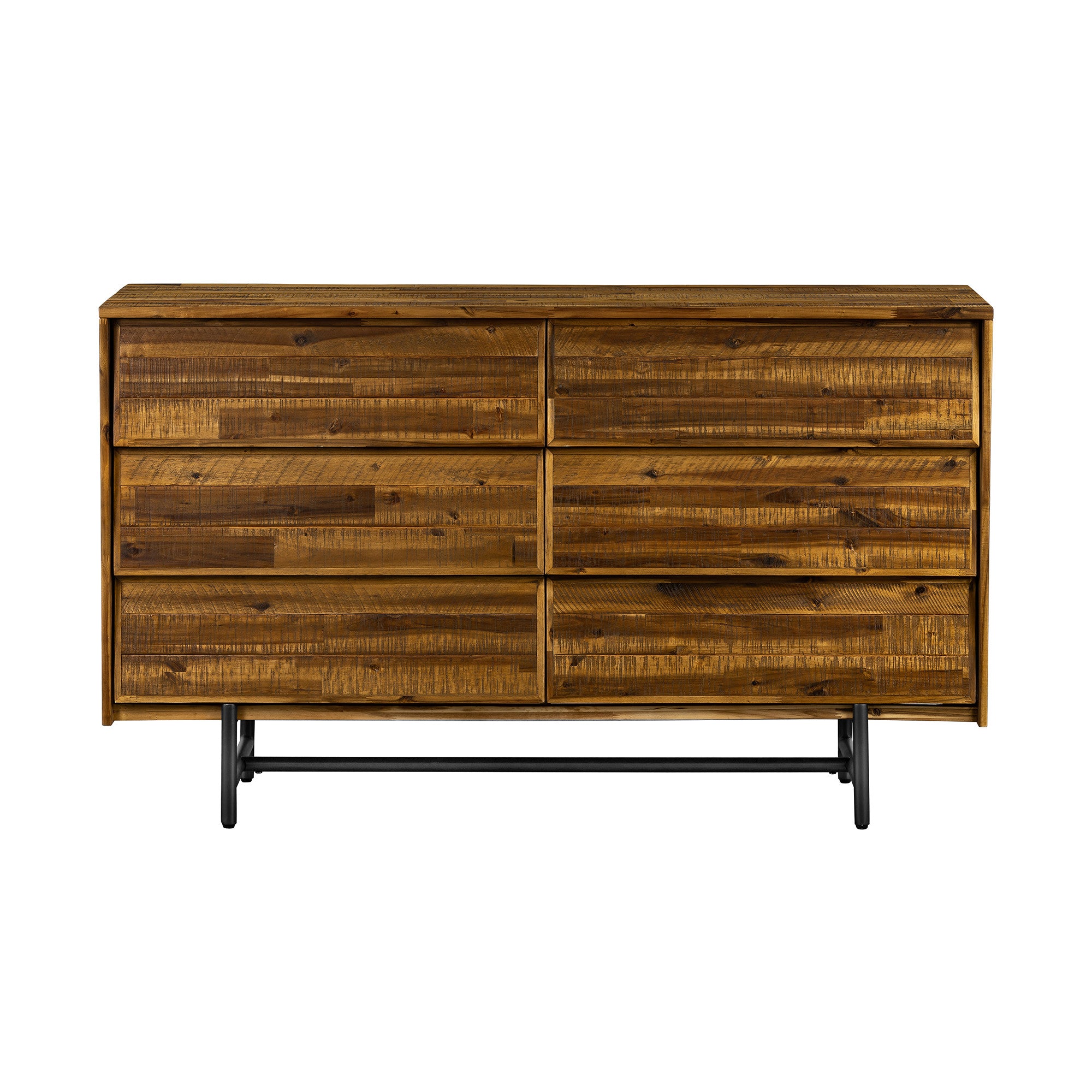 Side view of 57" Solid Wood Double Dresser showcasing six drawers