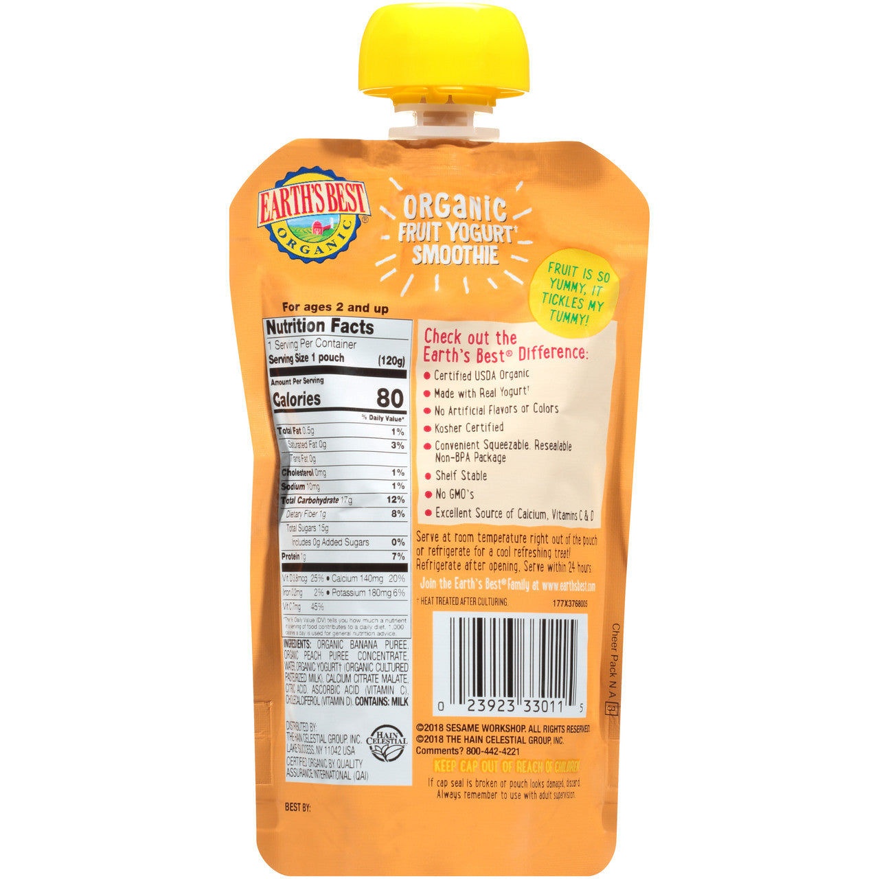 Side view of Gobingya Organic Peach Banana Juice showcasing ingredients