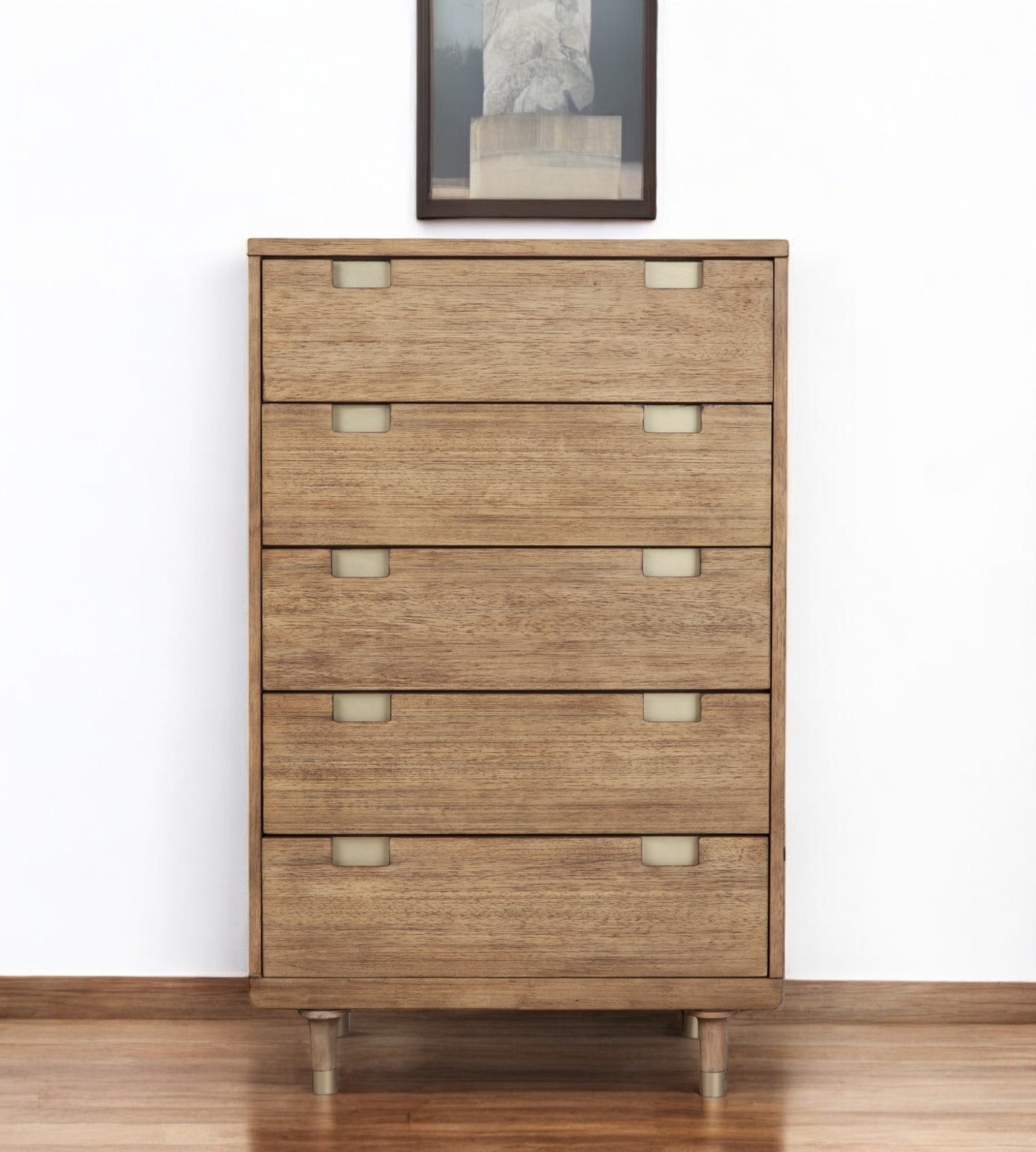 Front view of 33" Brown Solid Wood Five Drawer Dresser by Homeroots
