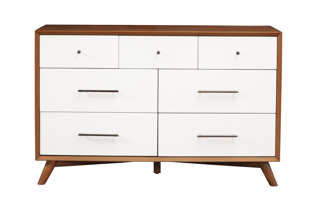 Front view of 56" Brown and White Solid Wood Seven Drawer Dresser by Homeroots