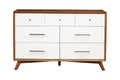 Front view of 56" Brown and White Solid Wood Seven Drawer Dresser by Homeroots