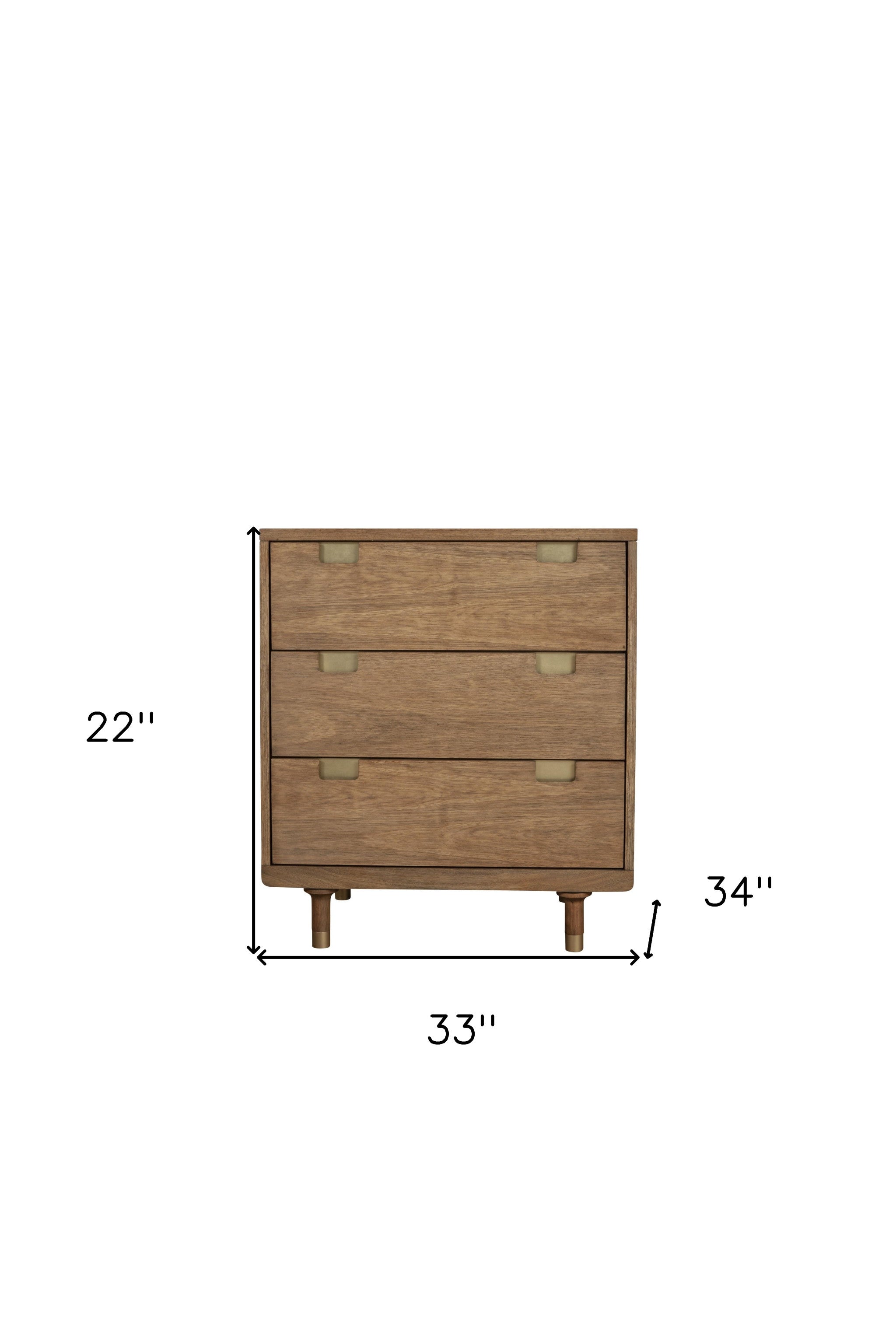 Back view of the 33-inch Brown Solid Wood Three Drawer Dresser highlighting its sturdy build