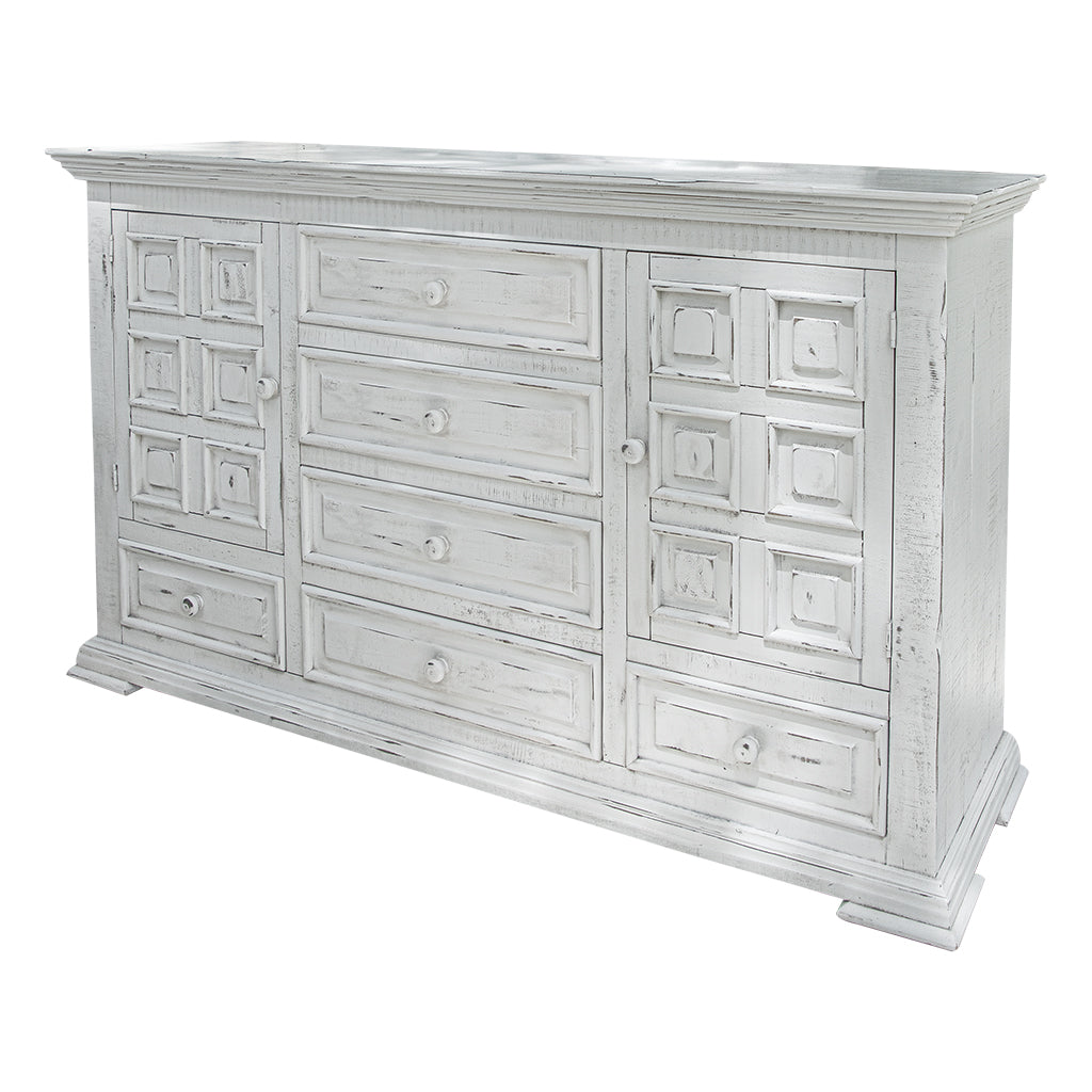 Front view of 69" White Solid Wood Triple Dresser by Homeroots
