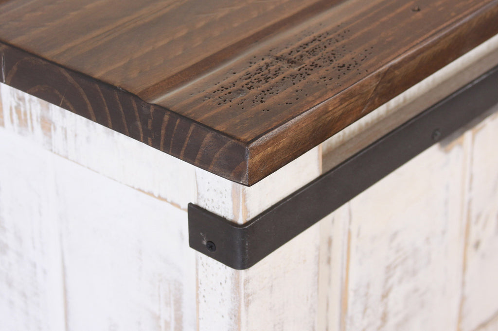 Close-up of drawer details on 54" Brown and White Solid Wood Dresser