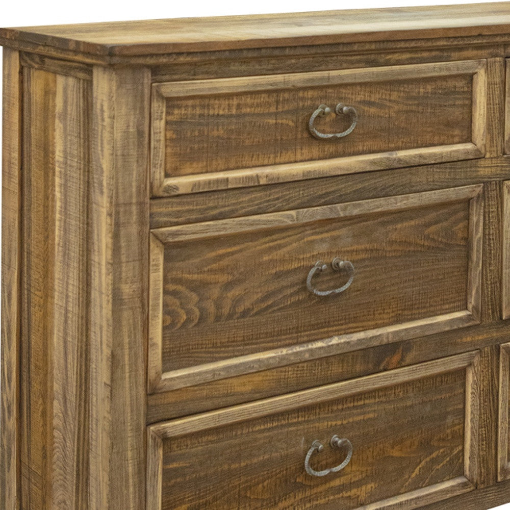 Front view of 67" Solid Wood Six Drawer Double Dresser by Homeroots in natural finish