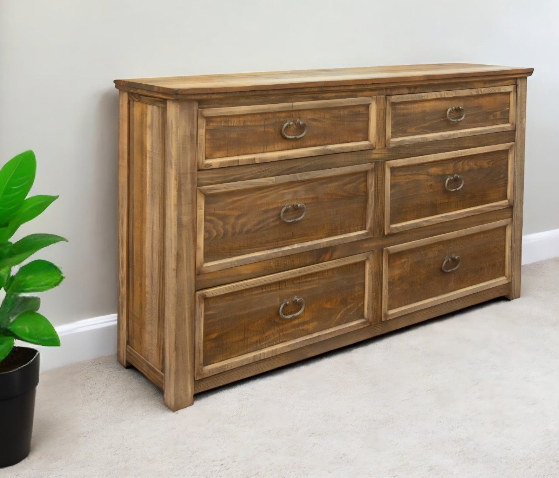 Corner detail highlighting the craftsmanship of the 67" Solid Wood Double Dresser