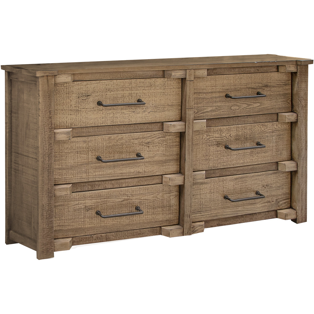 Side angle of 67" Solid Wood Double Dresser showcasing drawer design