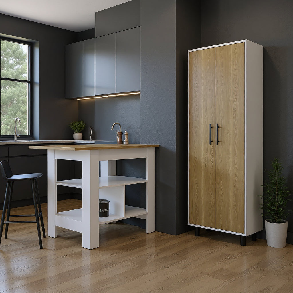 41" Natural and White Wood Kitchen Island Set With Storage