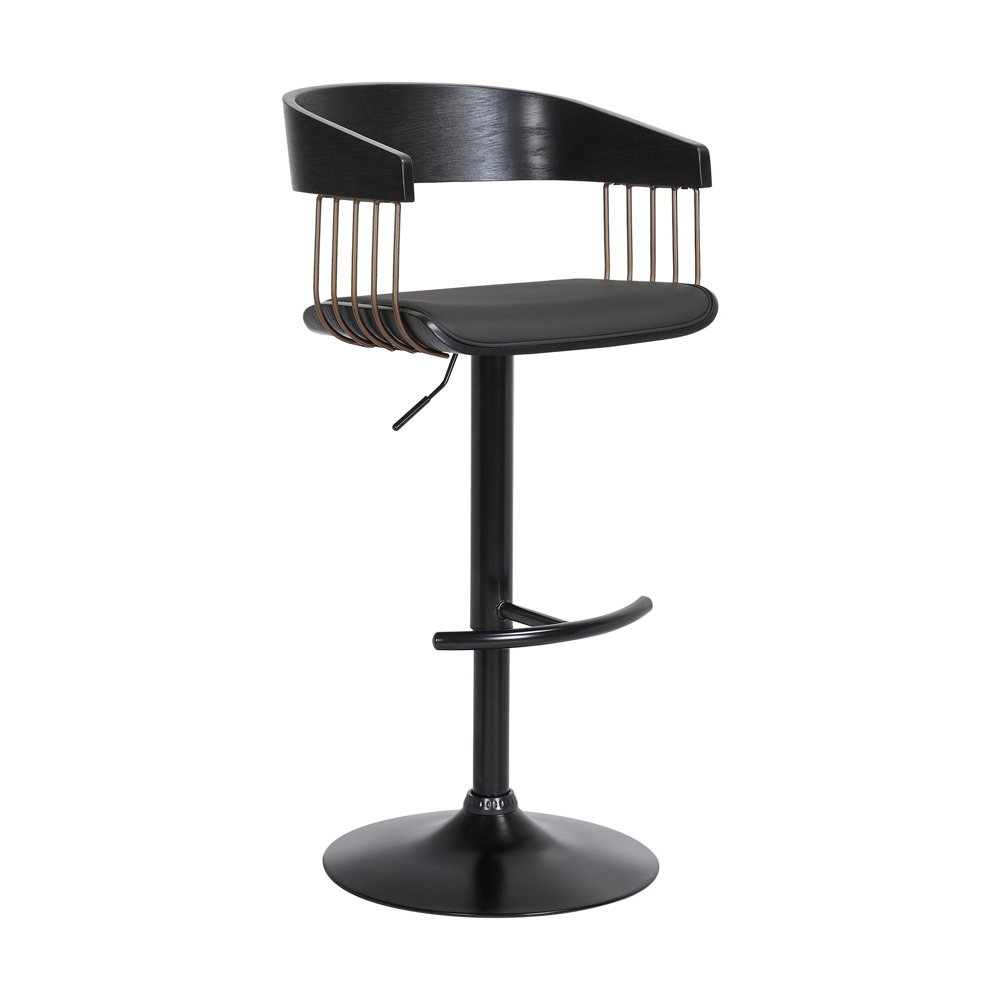 Modern Black Faux Leather Swivel Bar Chair in a home bar environment