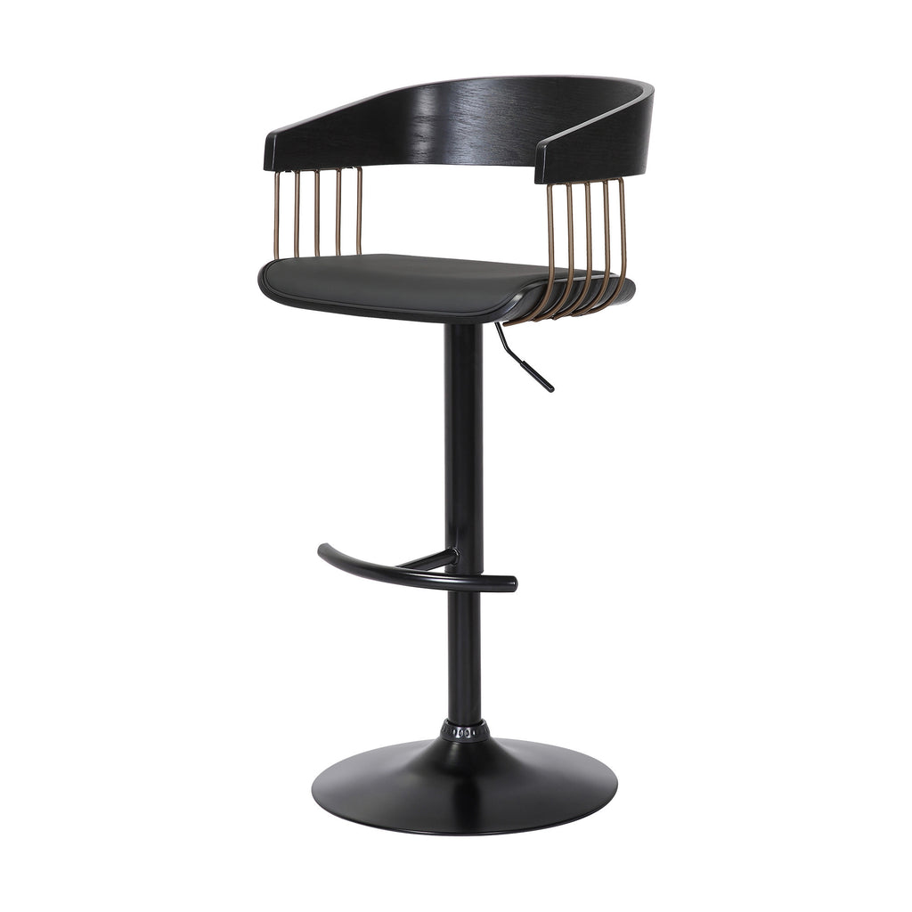Full back support design of Black Faux Leather Swivel Bar Chair