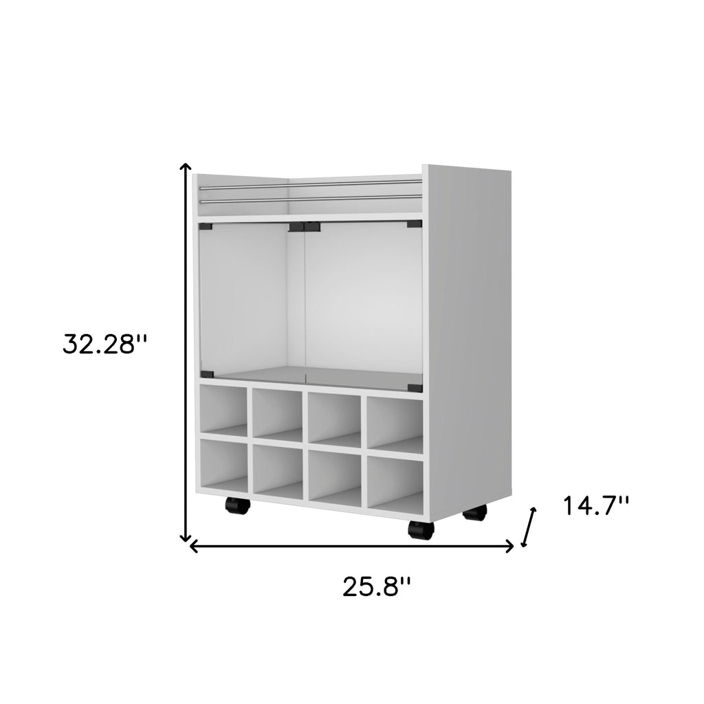 White Rolling Bar Cart With Wine Storage