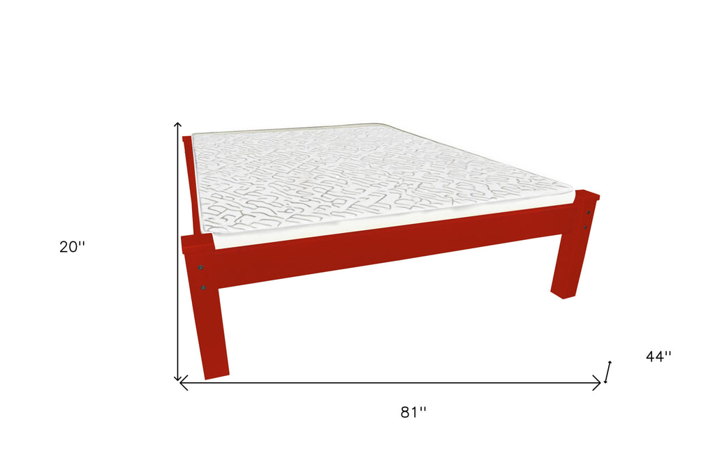 Side angle of Red Solid Wood Twin Bed Frame showcasing craftsmanship