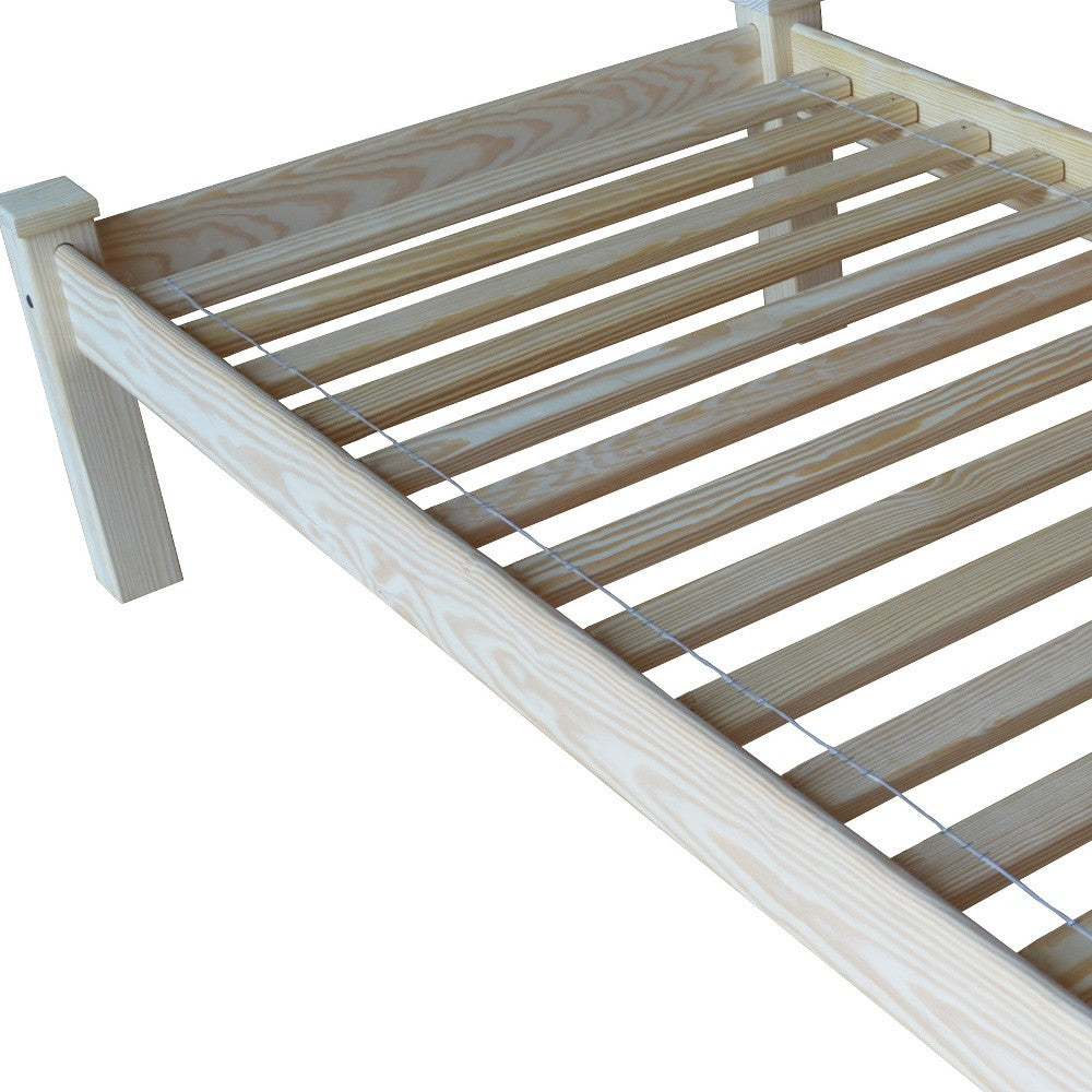 Side angle of Natural Solid Wood Twin Bed Frame showcasing craftsmanship