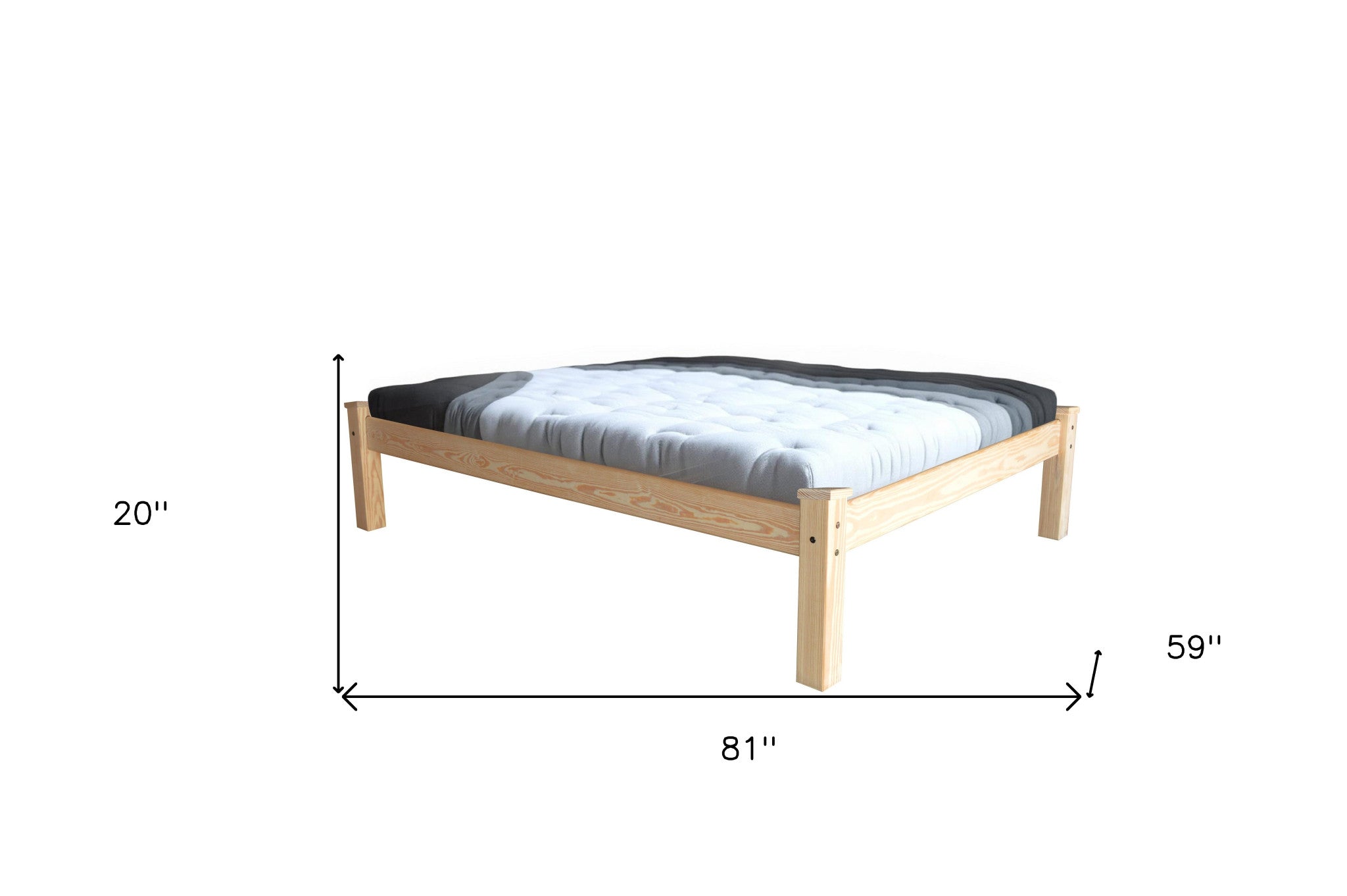Top view of the Handcrafted Natural Solid Wood Full Bed Frame with bedding