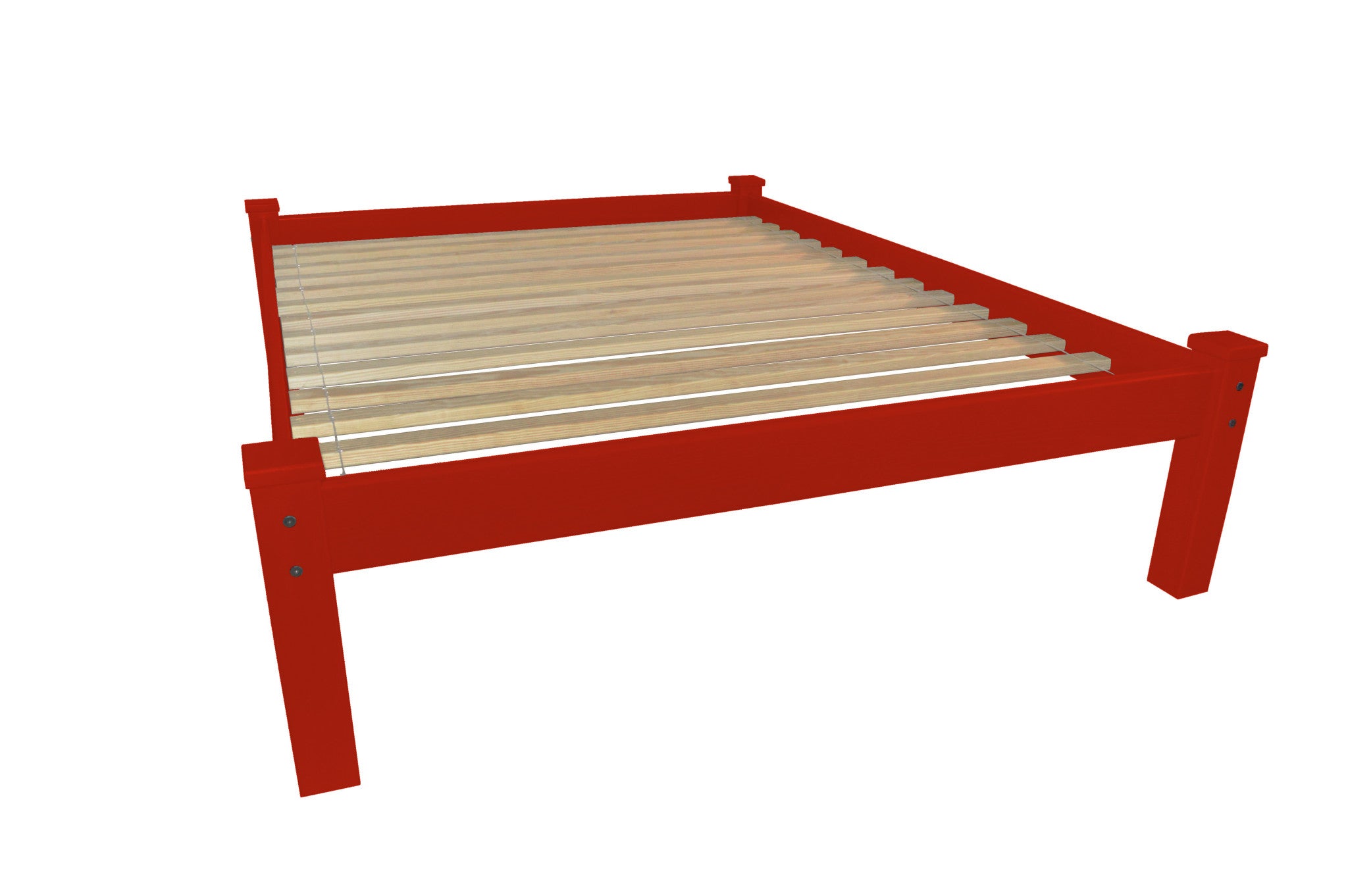 Top view of Elegant Red Solid Wood Queen Bed Frame with mattress