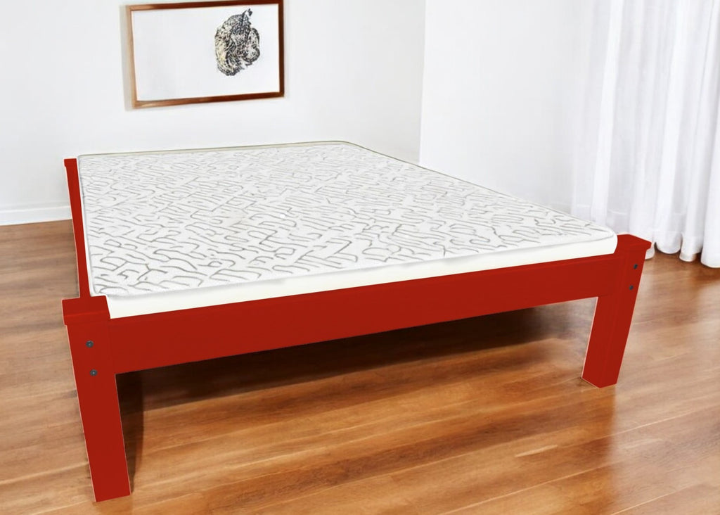 Elegant Red Solid Wood Queen Bed Frame in a stylish bedroom setting