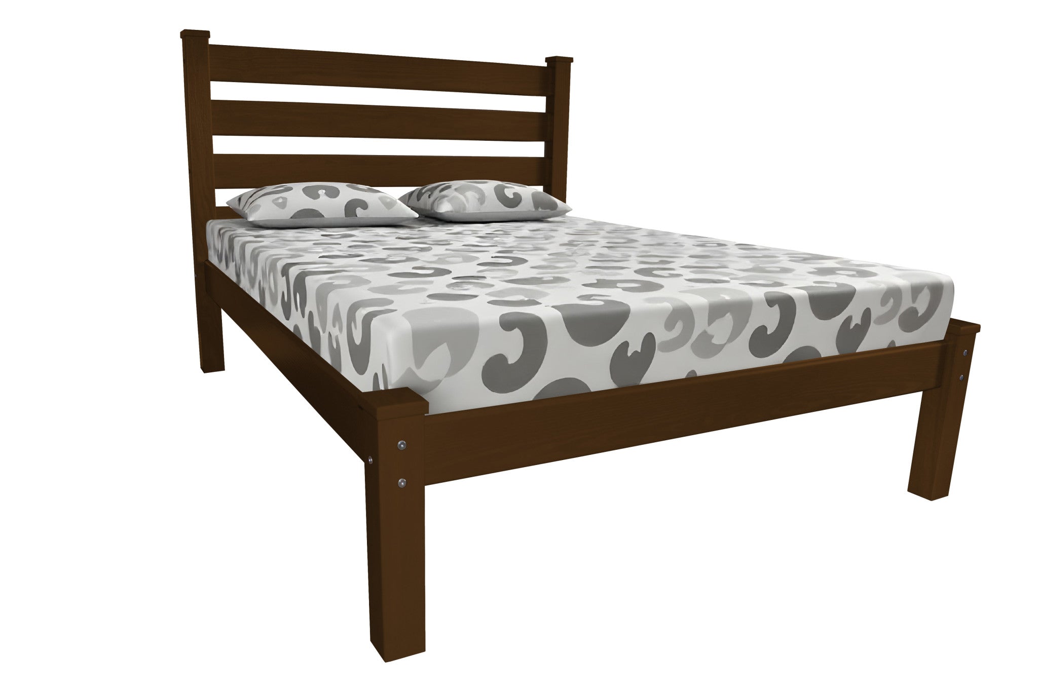 Close-up view of the coffee solid wood twin bed frame's craftsmanship