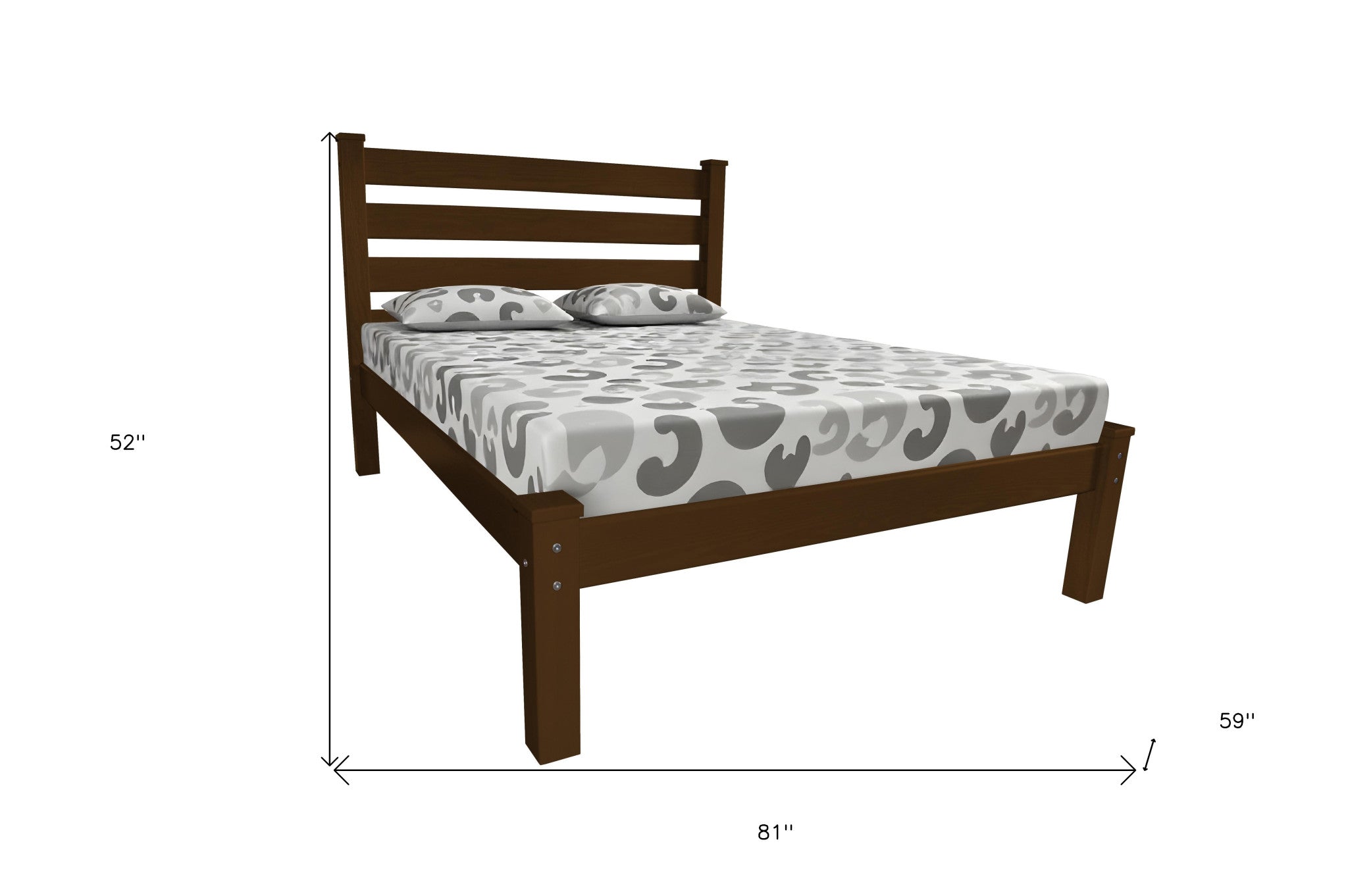 Front view of Coffee Solid Wood Full Bed Frame by Homeroots