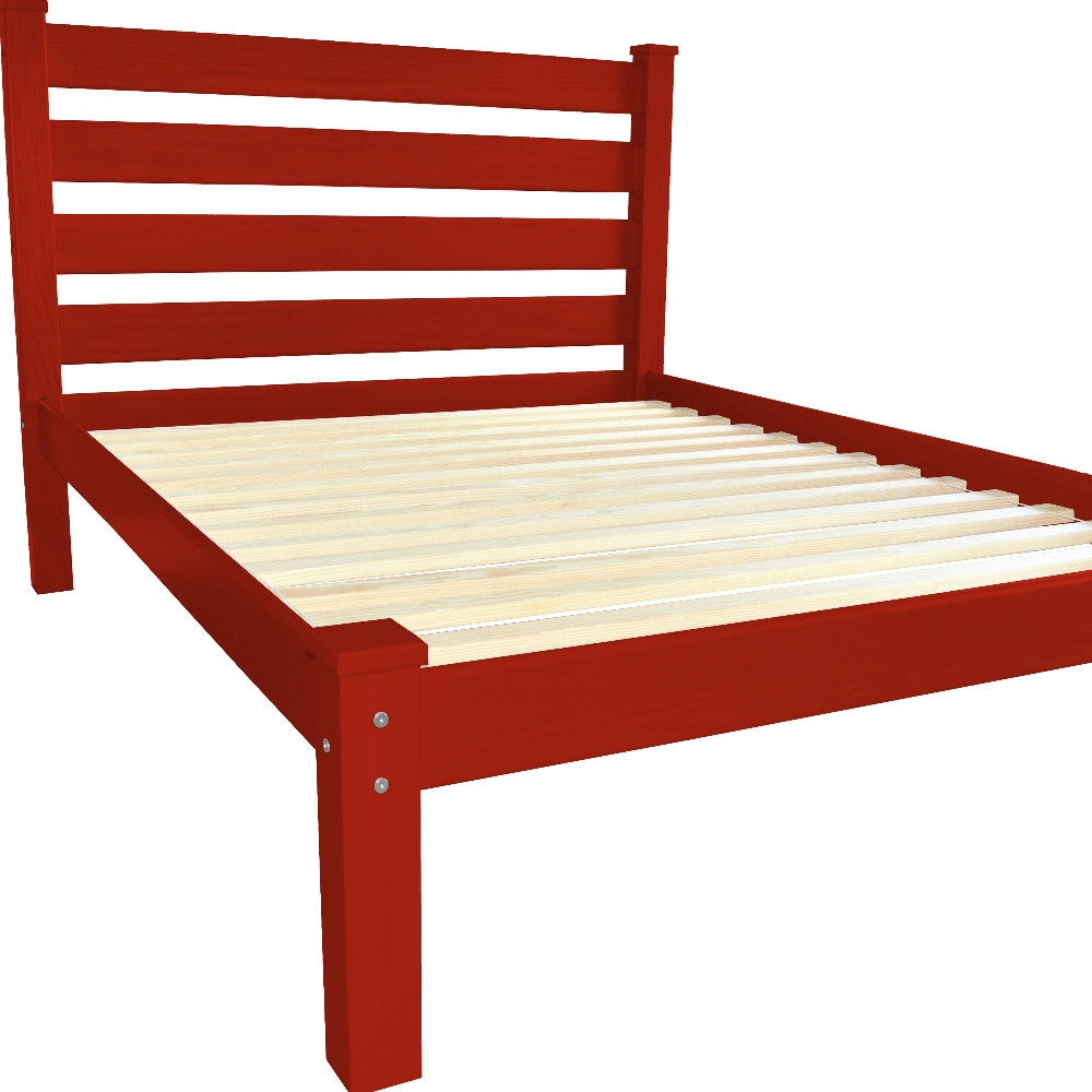 Front view of Red Solid Wood Full Bed Frame by Homeroots