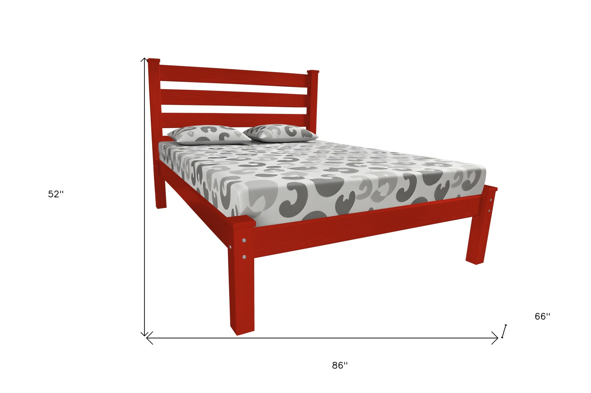 Spacious layout of red solid wood queen bed frame in a stylish bedroom