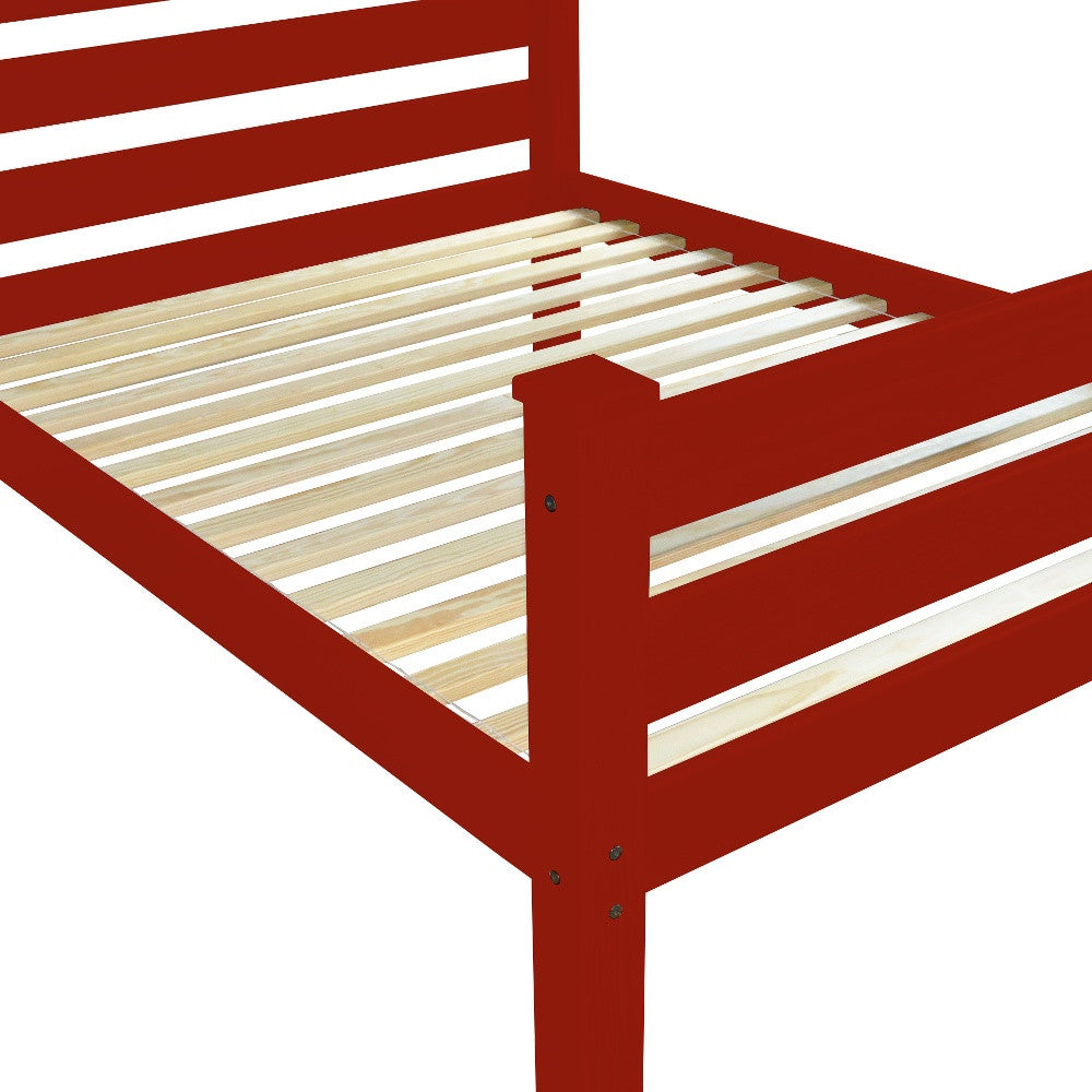 Close-up of the finish on the Red Solid Wood Twin Bed Frame