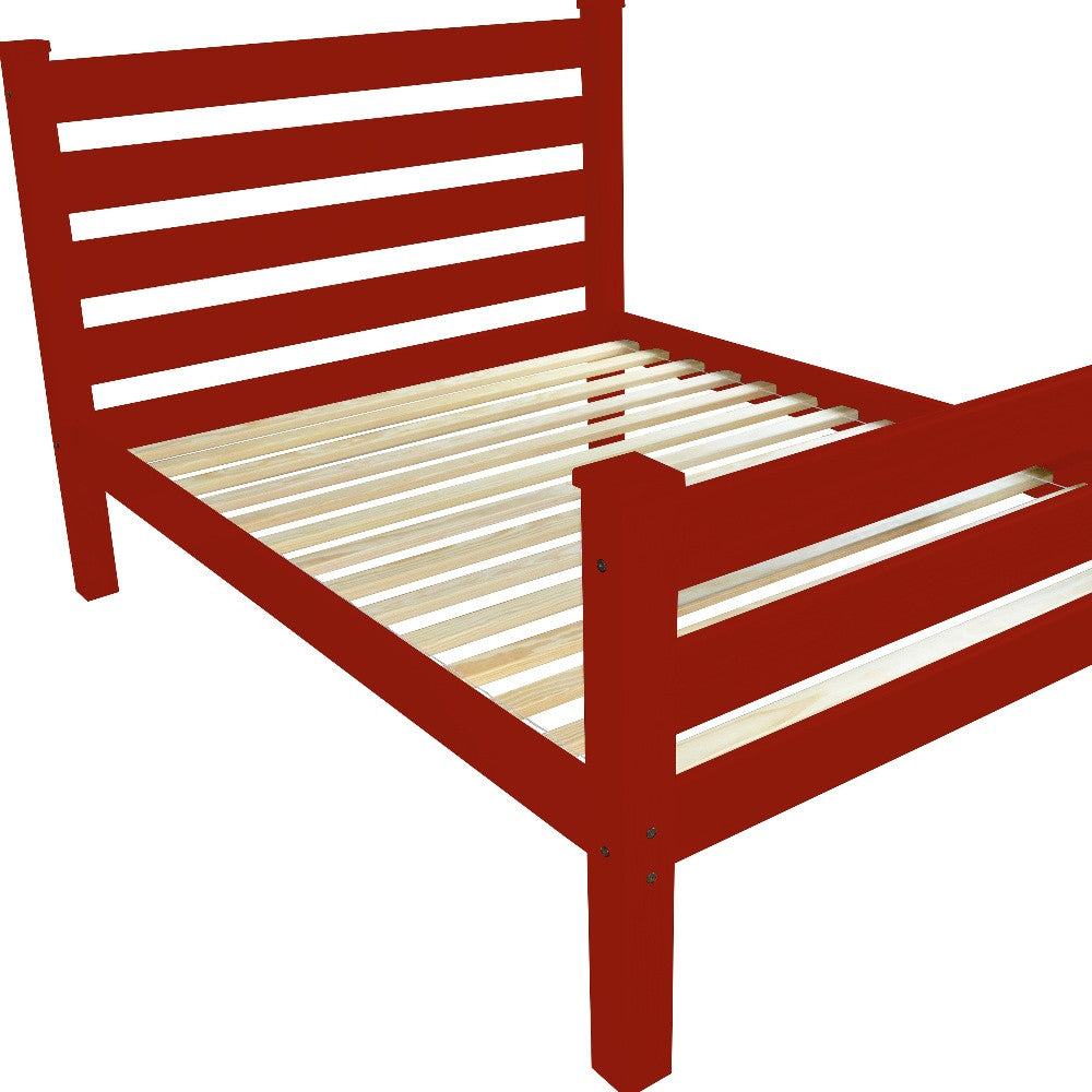 Side profile of Red Solid Wood Twin Bed Frame showcasing craftsmanship