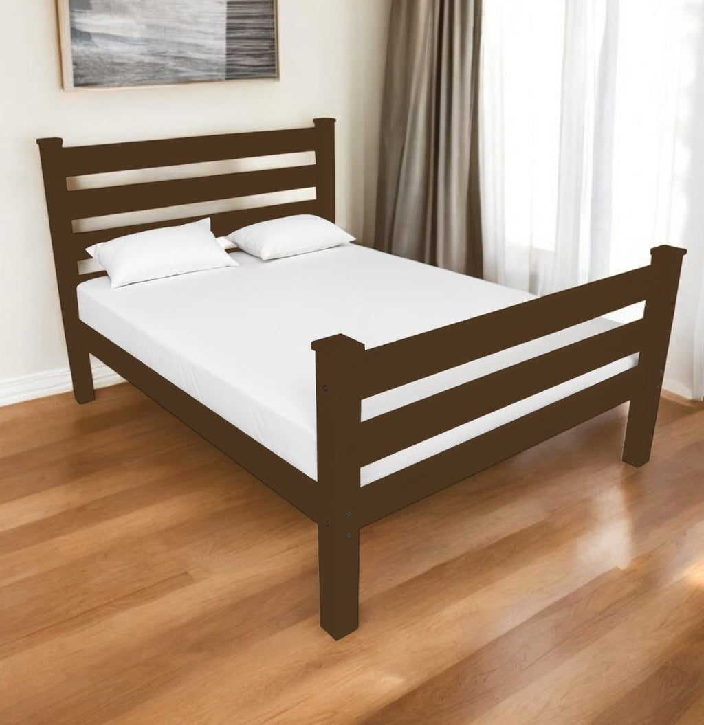 Elegant front view of Coffee Solid Wood Queen Bed Frame by Homeroots