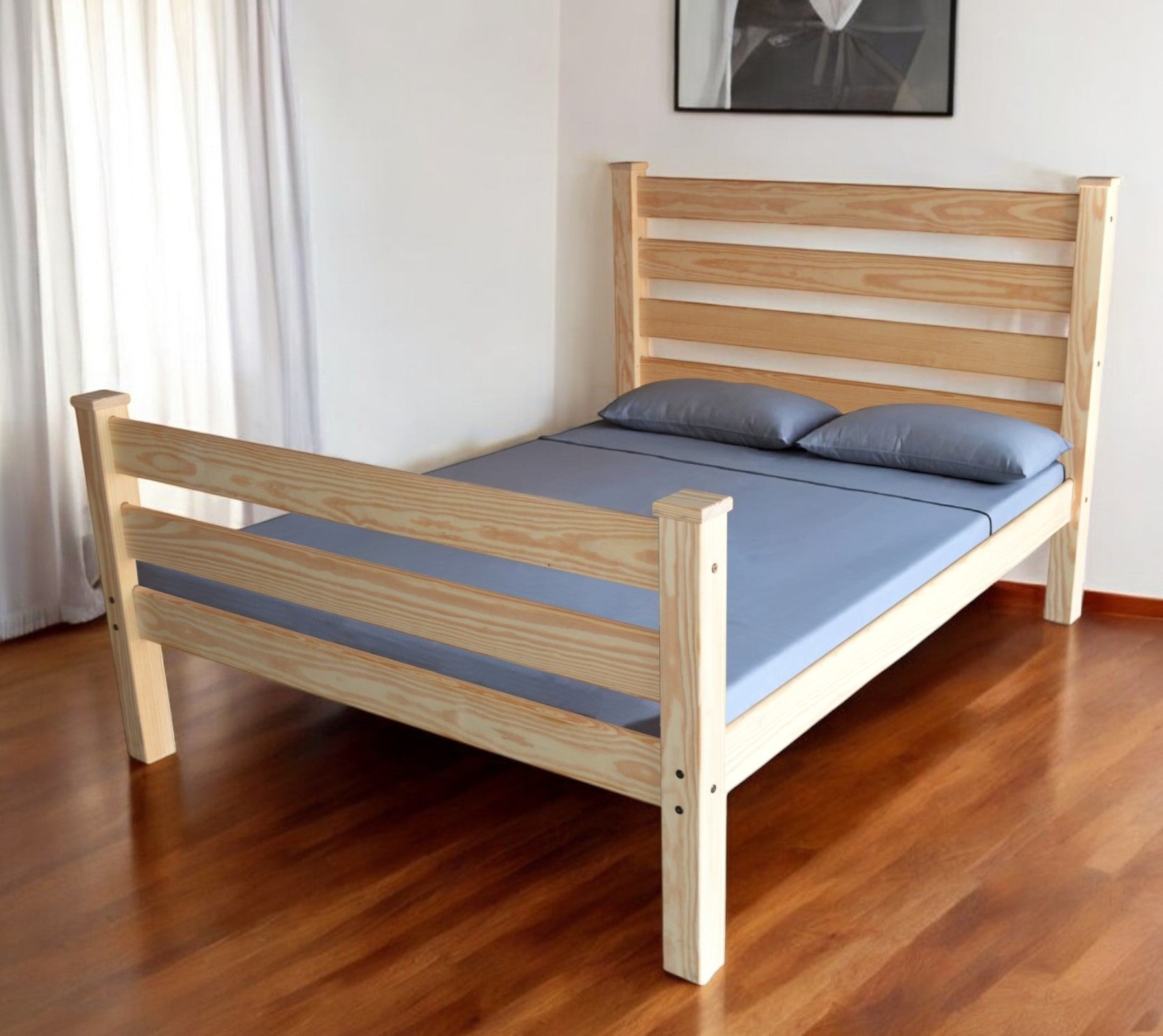 Stylish bedroom featuring Elegant Natural Solid Wood Queen Bed Frame