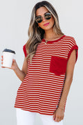 Front view of Annika Stripe Round Neck Tank Top in vibrant colors by Threaded Pear