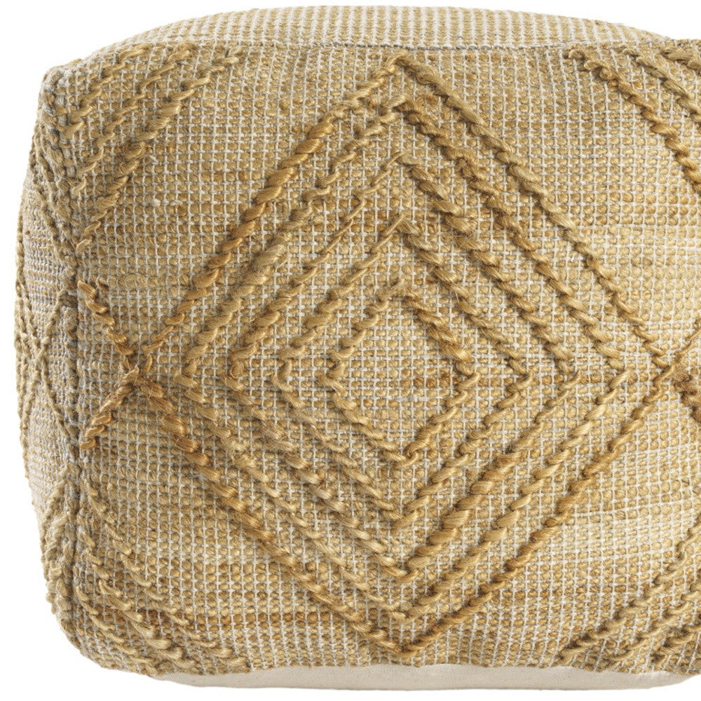 18" Natural Jute Blend Cube Geometric Pouf Ottoman