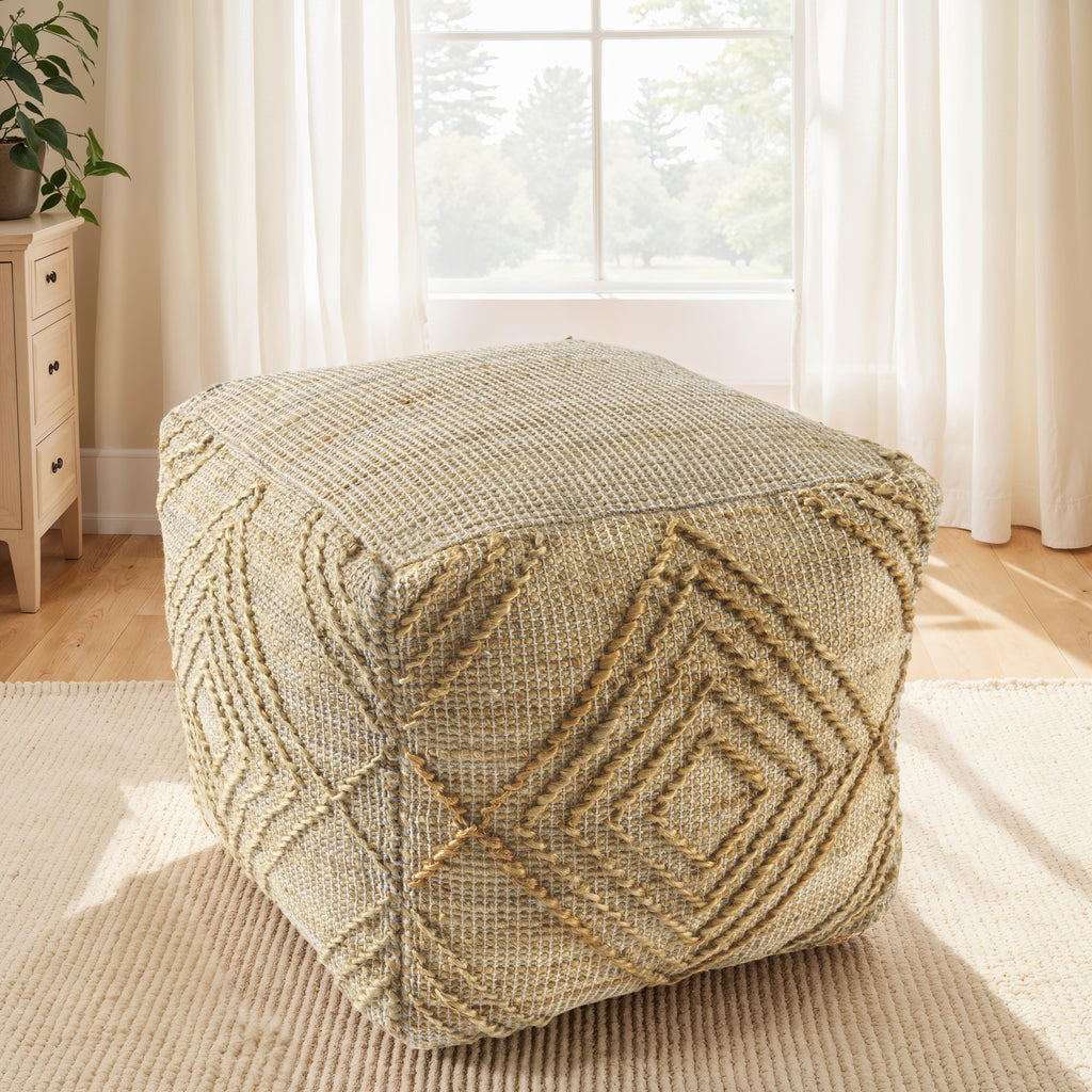 18" Natural Jute Blend Cube Geometric Pouf Ottoman