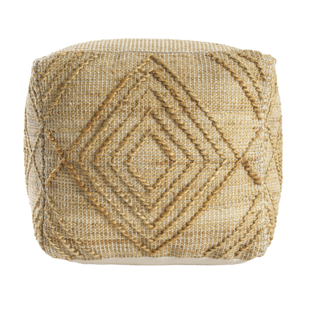 18" Natural Jute Blend Cube Geometric Pouf Ottoman