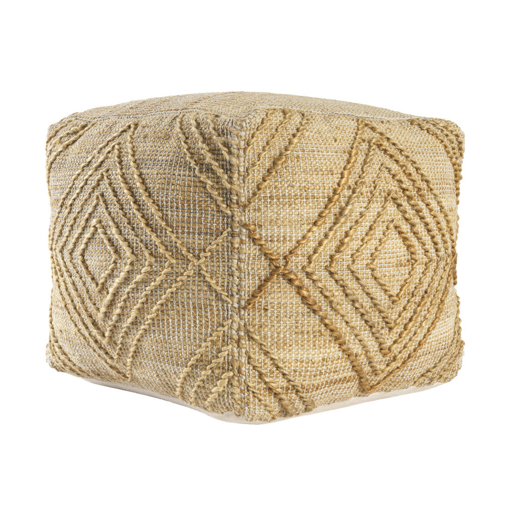 18" Natural Jute Blend Cube Geometric Pouf Ottoman