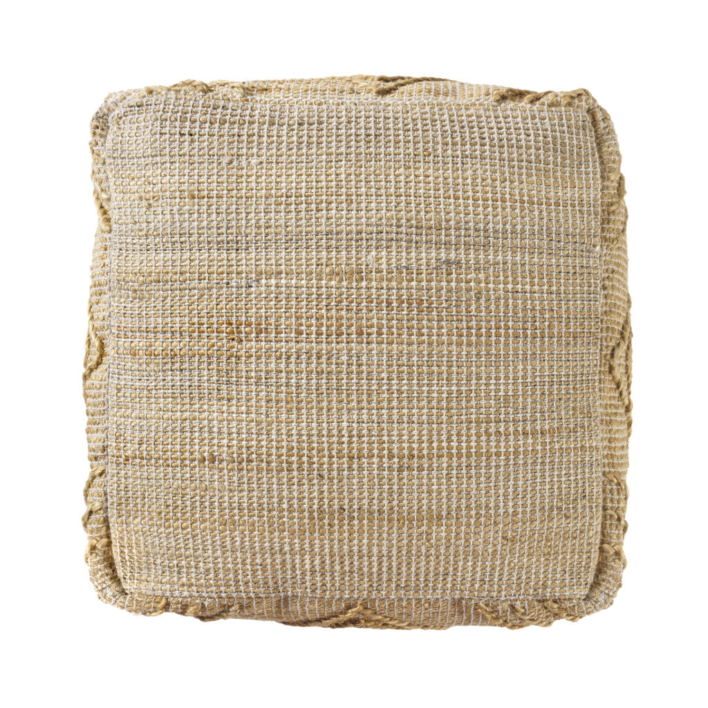 18" Natural Jute Blend Cube Geometric Pouf Ottoman