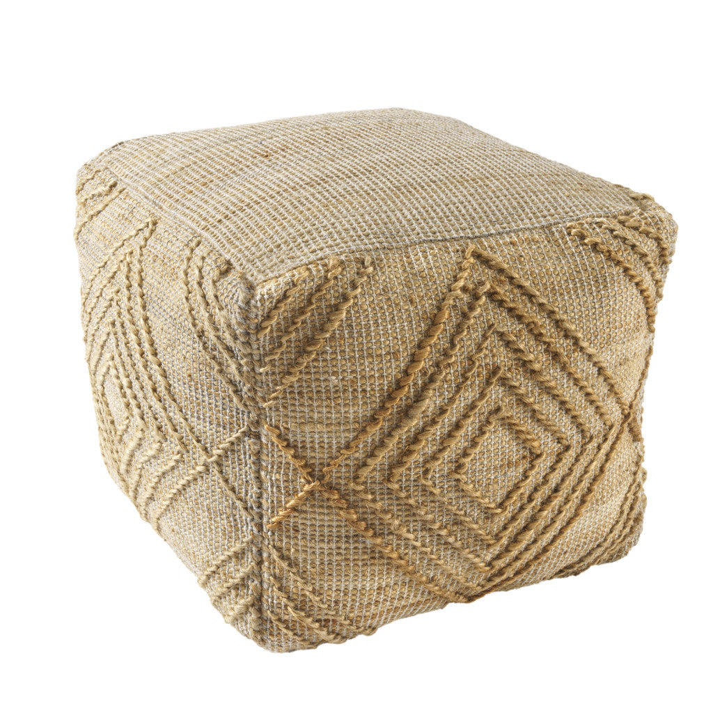 18" Natural Jute Blend Cube Geometric Pouf Ottoman