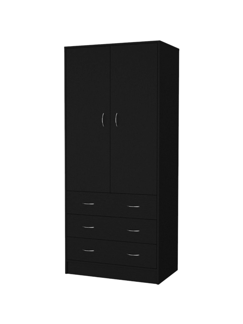 Side angle of 71" Black Two Door Three Drawer Combo Dresser showcasing drawers